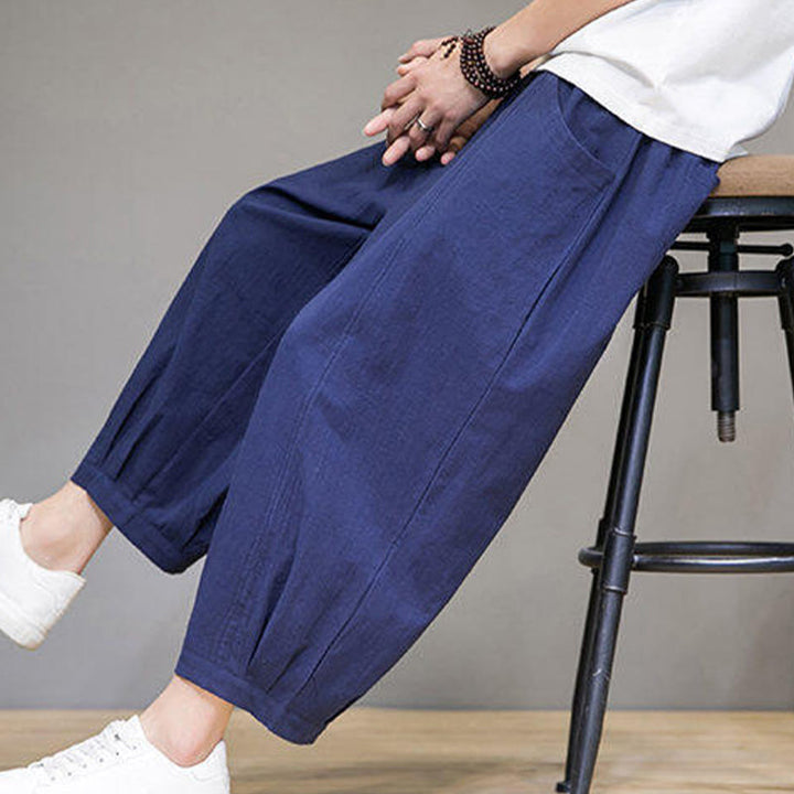 Buddha Stones Lässige, schlichte Herren-Haremshose aus Baumwolle, Länge 7–8, mit Taschen - image 35