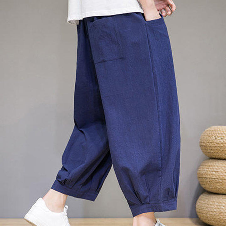 Buddha Stones Lässige, schlichte Herren-Haremshose aus Baumwolle, Länge 7–8, mit Taschen - image 28