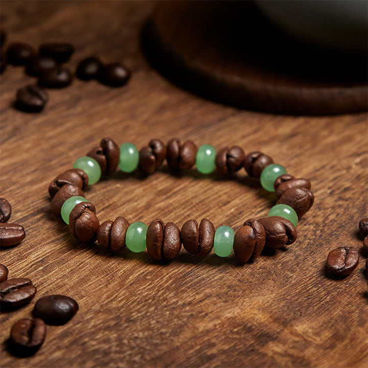 Buddha Stones Armband mit natürlichen Kaffeebohnen und grünem Aventurin und Huanglong-Jadeperlen - image 3