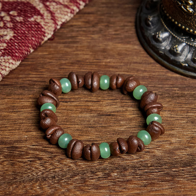 Buddha Stones Armband mit natürlichen Kaffeebohnen und grünem Aventurin und Huanglong-Jadeperlen - Kaffeebohne und grüner Aventurin (Handgelenkumfang: 16 cm) - image 1
