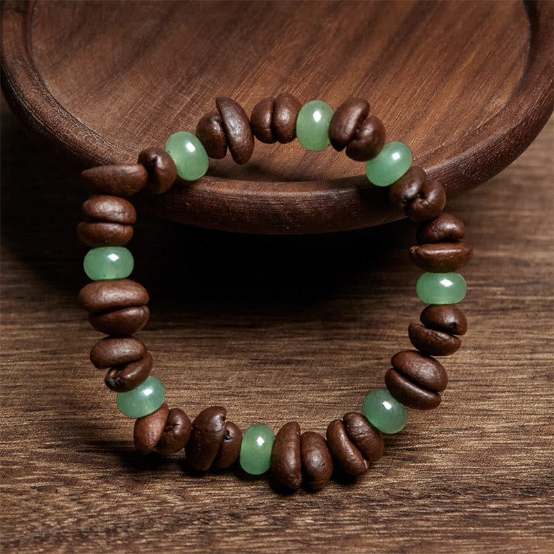 Buddha Stones Armband mit natürlichen Kaffeebohnen und grünem Aventurin und Huanglong-Jadeperlen - image 2