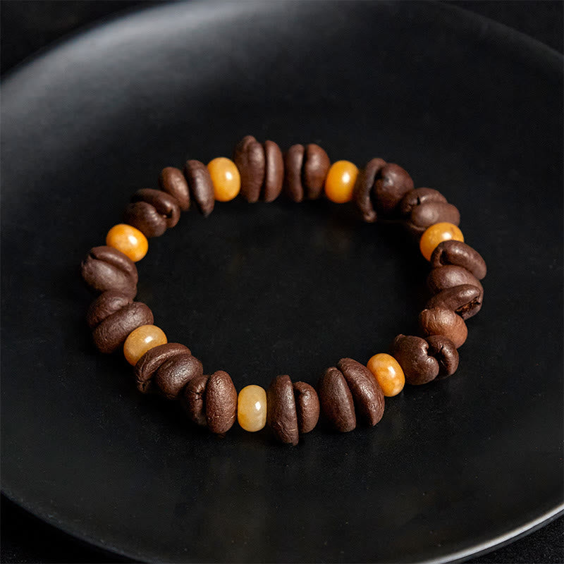 Buddha Stones Armband mit natürlichen Kaffeebohnen und grünem Aventurin und Huanglong-Jadeperlen - image 9