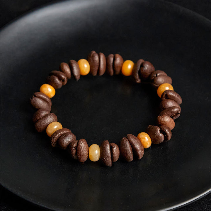 Buddha Stones Armband mit natürlichen Kaffeebohnen und grünem Aventurin und Huanglong-Jadeperlen - image 9