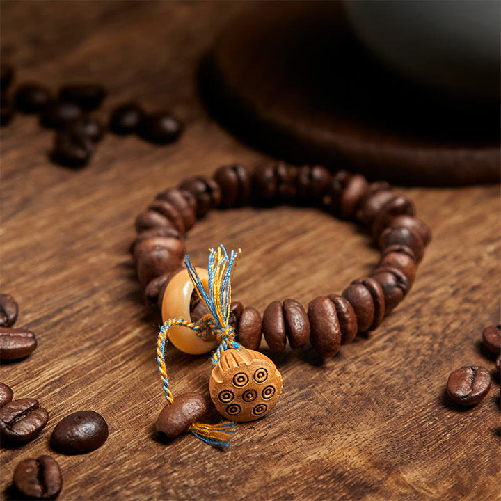 Buddha Stones Natürliche Lotussamenkapsel Kaffeebohnen Wenge Holz Bodhi Samen Armband - image 3