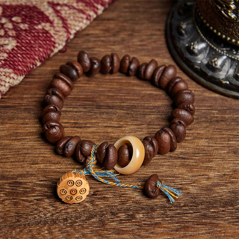 Buddha Stones Natürliche Lotussamenkapsel Kaffeebohnen Wenge Holz Bodhi Samen Armband - Kaffeebohne (Handgelenkumfang: 17,5 cm) - image 1