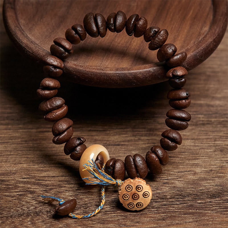 Buddha Stones Natürliche Lotussamenkapsel Kaffeebohnen Wenge Holz Bodhi Samen Armband - image 2