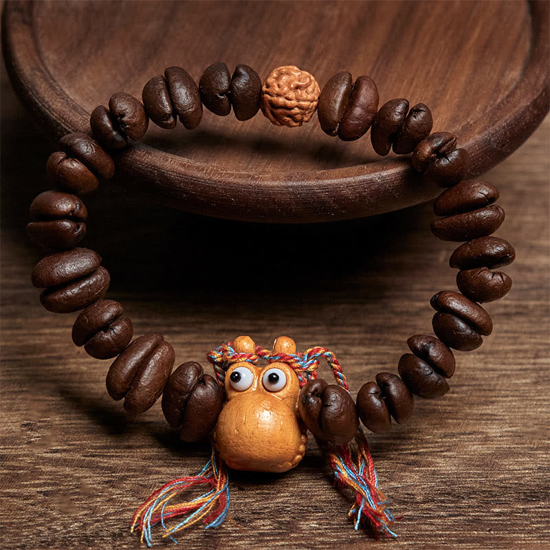 Buddha Stones Handgemachtes lustiges Nilpferd-Kaffeebohnen-Wenge-Holzarmband - image 2