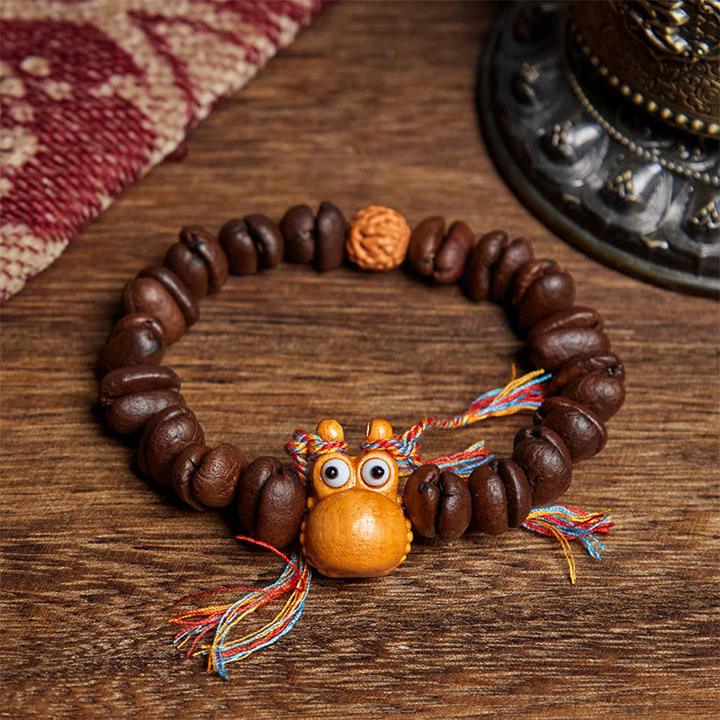 Buddha Stones Handgemachtes lustiges Nilpferd-Kaffeebohnen-Wenge-Holzarmband - Kaffeebohne (Handgelenkumfang: 17,5 cm) - image 1