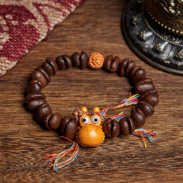 Buddha Stones Handgemachtes lustiges Nilpferd-Kaffeebohnen-Wenge-Holzarmband - Kaffeebohne (Handgelenkumfang: 17,5 cm) - image 1