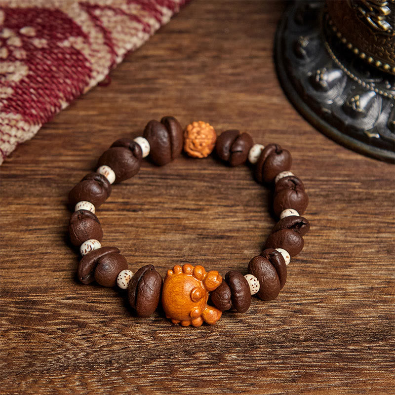 Buddha Stones, handgefertigt, Krabben, Kupfermünzen, Kaffeebohnen, Wenge-Holz-Armband - Kaffeebohne (Handgelenkumfang: 17,5 cm) - image 1