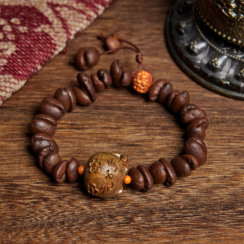 Buddha Stones Handgemachtes Glückskatze-Armband aus echten Kaffeebohnen und Sandelholz - Kaffeebohne (Handgelenkumfang: 17,5 cm) - image 1