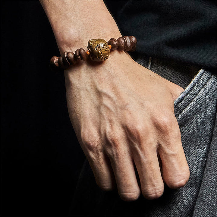 Buddha Stones Handgemachtes Glückskatze-Armband aus echten Kaffeebohnen und Sandelholz - image 5