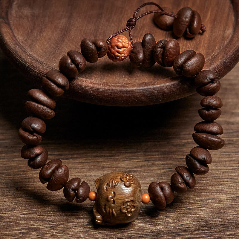 Buddha Stones Handgemachtes Glückskatze-Armband aus echten Kaffeebohnen und Sandelholz - image 2