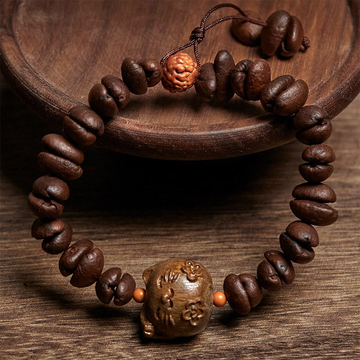 Buddha Stones Handgemachtes Glückskatze-Armband aus echten Kaffeebohnen und Sandelholz - image 2