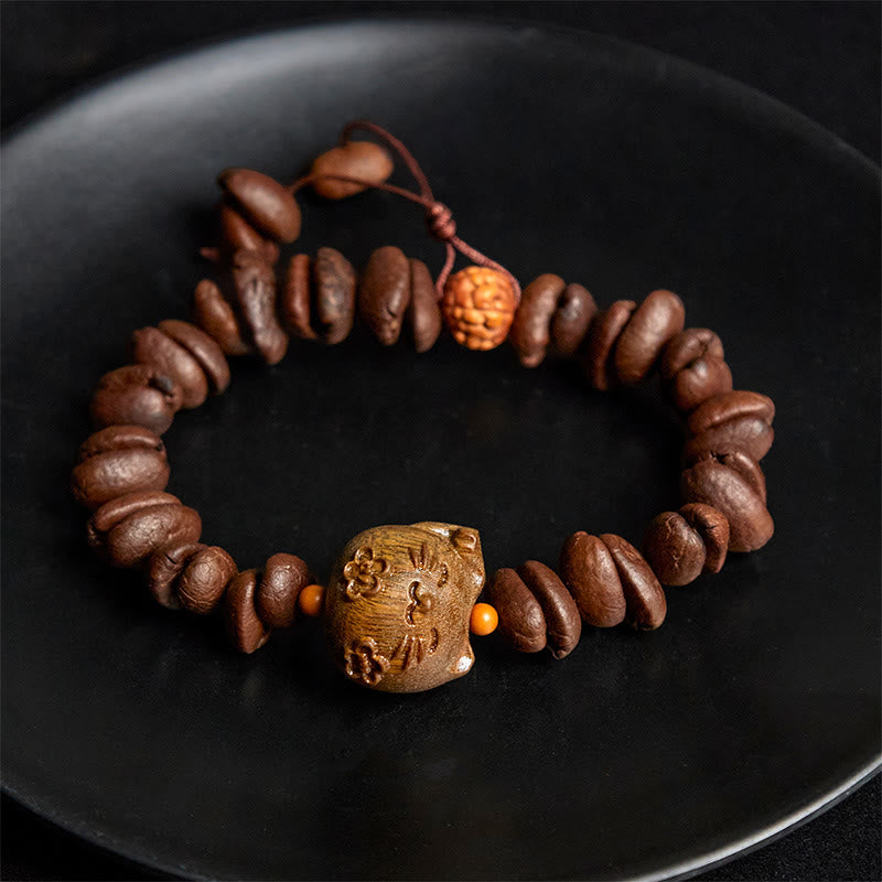 Buddha Stones Handgemachtes Glückskatze-Armband aus echten Kaffeebohnen und Sandelholz - image 4