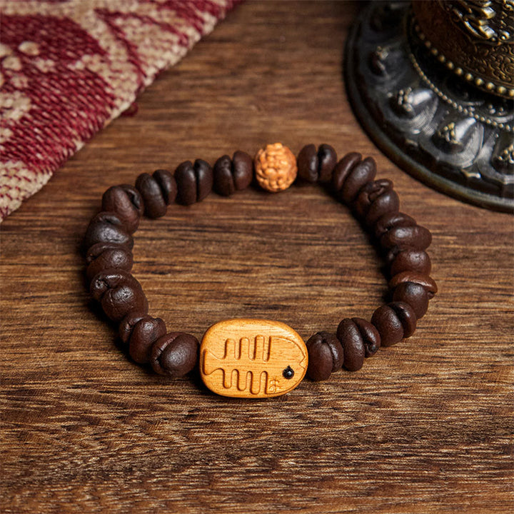 Buddha Stones Handgemachtes Fischgrätenarmband aus echtem Kaffeebohnenholz - Kaffeebohne (Handgelenkumfang: 17,5 cm) - image 1