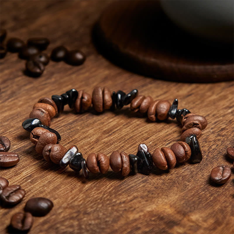 Buddha Stones Armband mit natürlicher Kaffeebohne, schwarzem Obsidian und Rutilquarz - image 3