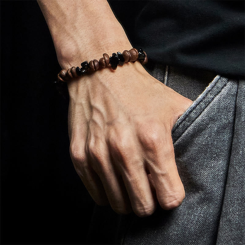 Buddha Stones Armband mit natürlicher Kaffeebohne, schwarzem Obsidian und Rutilquarz - image 5