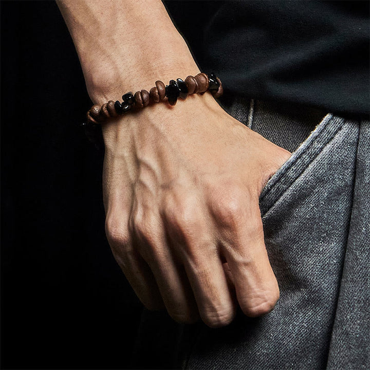 Buddha Stones Armband mit natürlicher Kaffeebohne, schwarzem Obsidian und Rutilquarz - image 5