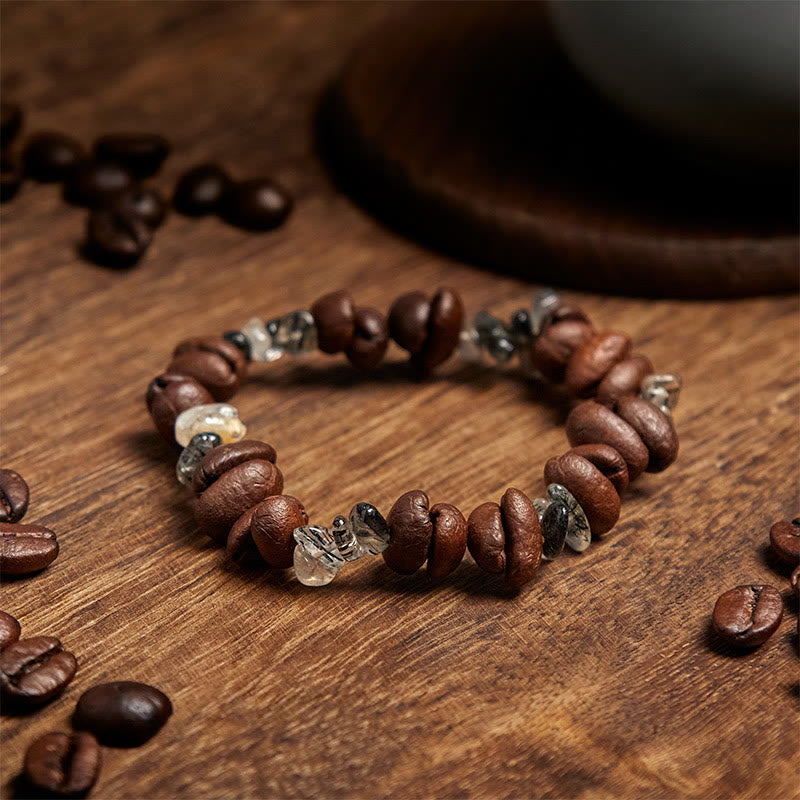 Buddha Stones Armband mit natürlicher Kaffeebohne, schwarzem Obsidian und Rutilquarz - image 9