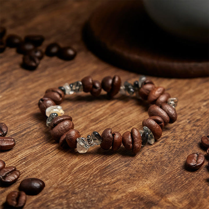Buddha Stones Armband mit natürlicher Kaffeebohne, schwarzem Obsidian und Rutilquarz - image 9