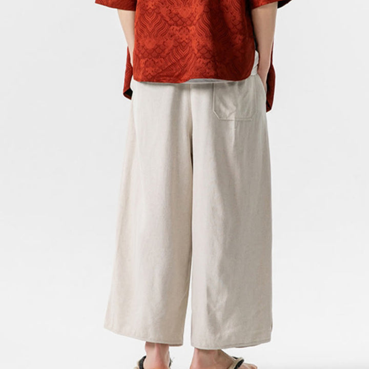 Buddha Stones Lässige, lockere Hose mit Froschknopf, schlichte Herrenhose aus Baumwolle und Leinen in den Längen 7–8 mit Taschen - image 8