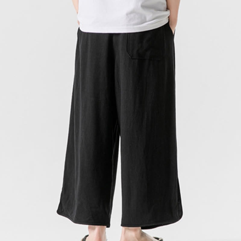 Buddha Stones Lässige, lockere Hose mit Froschknopf, schlichte Herrenhose aus Baumwolle und Leinen in den Längen 7–8 mit Taschen - image 14