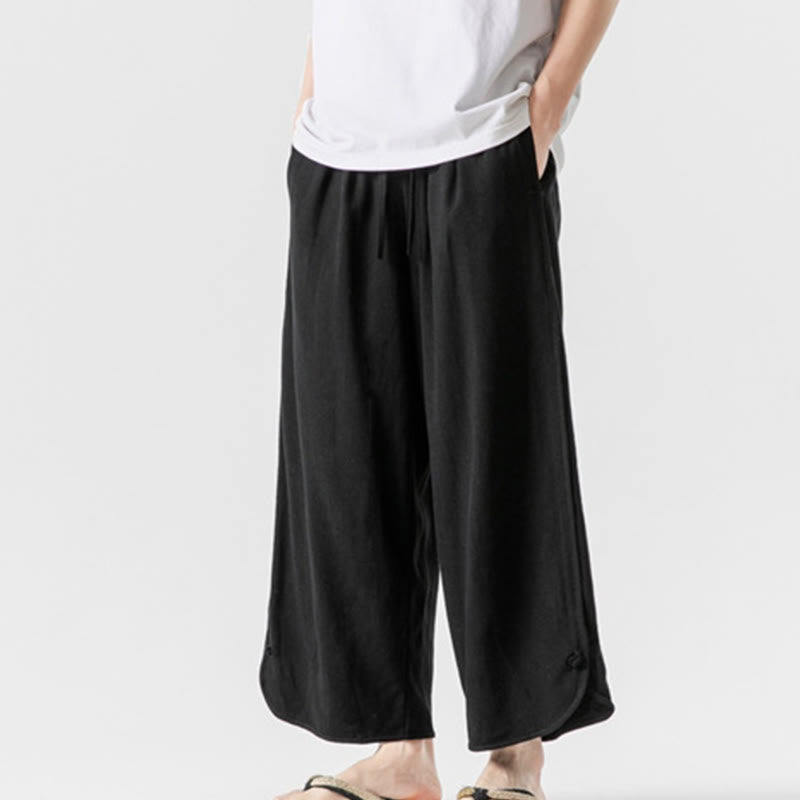 Buddha Stones Lässige, lockere Hose mit Froschknopf, schlichte Herrenhose aus Baumwolle und Leinen in den Längen 7–8 mit Taschen - image 16