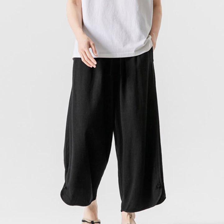 Buddha Stones Lässige, lockere Hose mit Froschknopf, schlichte Herrenhose aus Baumwolle und Leinen in den Längen 7–8 mit Taschen - image 15