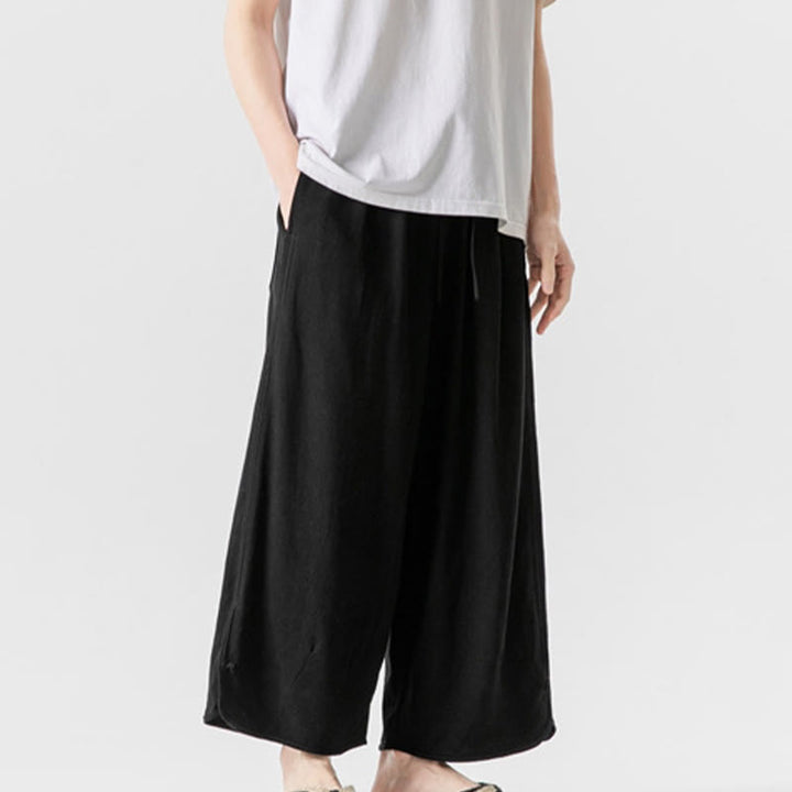 Buddha Stones Lässige, lockere Hose mit Froschknopf, schlichte Herrenhose aus Baumwolle und Leinen in den Längen 7–8 mit Taschen - image 21