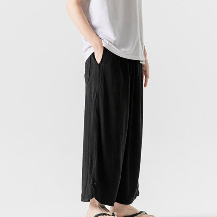 Buddha Stones Lässige, lockere Hose mit Froschknopf, schlichte Herrenhose aus Baumwolle und Leinen in den Längen 7–8 mit Taschen - image 18