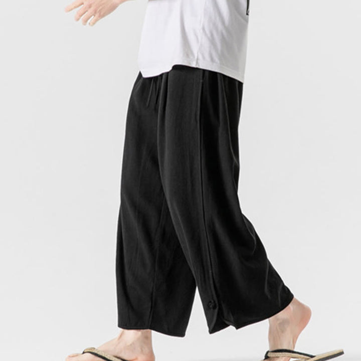 Buddha Stones Lässige, lockere Hose mit Froschknopf, schlichte Herrenhose aus Baumwolle und Leinen in den Längen 7–8 mit Taschen - image 18