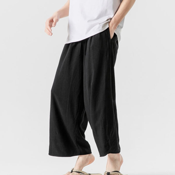 Buddha Stones Lässige, lockere Hose mit Froschknopf, schlichte Herrenhose aus Baumwolle und Leinen in den Längen 7–8 mit Taschen - image 20