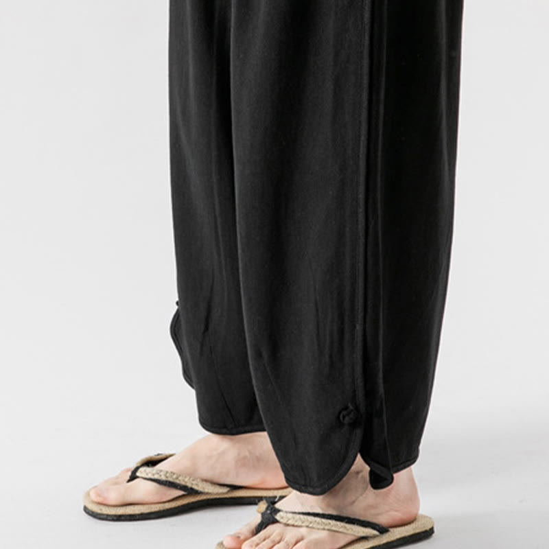 Buddha Stones Lässige, lockere Hose mit Froschknopf, schlichte Herrenhose aus Baumwolle und Leinen in den Längen 7–8 mit Taschen - image 23
