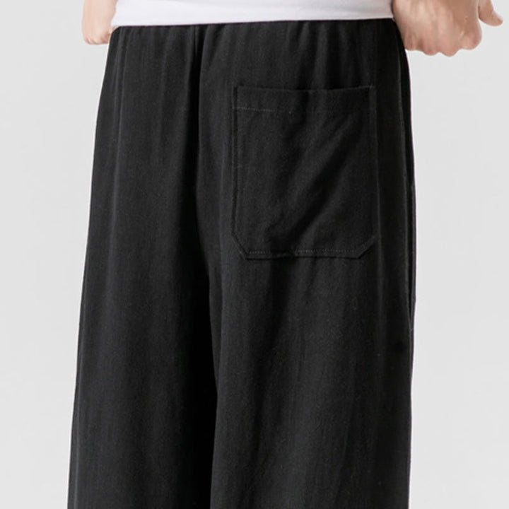 Buddha Stones Lässige, lockere Hose mit Froschknopf, schlichte Herrenhose aus Baumwolle und Leinen in den Längen 7–8 mit Taschen - image 27