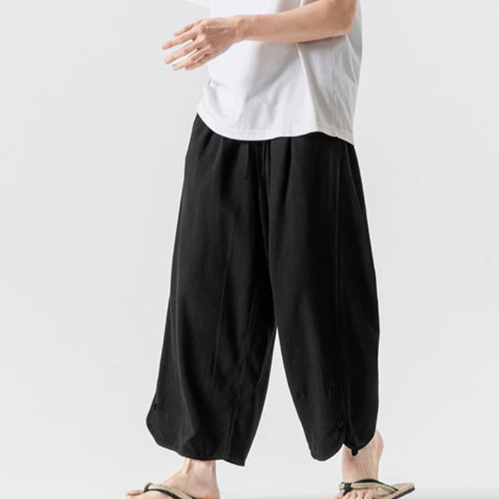 Buddha Stones Lässige, lockere Hose mit Froschknopf, schlichte Herrenhose aus Baumwolle und Leinen in den Längen 7–8 mit Taschen - image 25