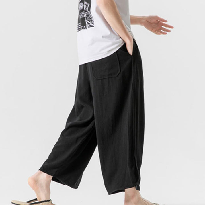Buddha Stones Lässige, lockere Hose mit Froschknopf, schlichte Herrenhose aus Baumwolle und Leinen in den Längen 7–8 mit Taschen - image 24
