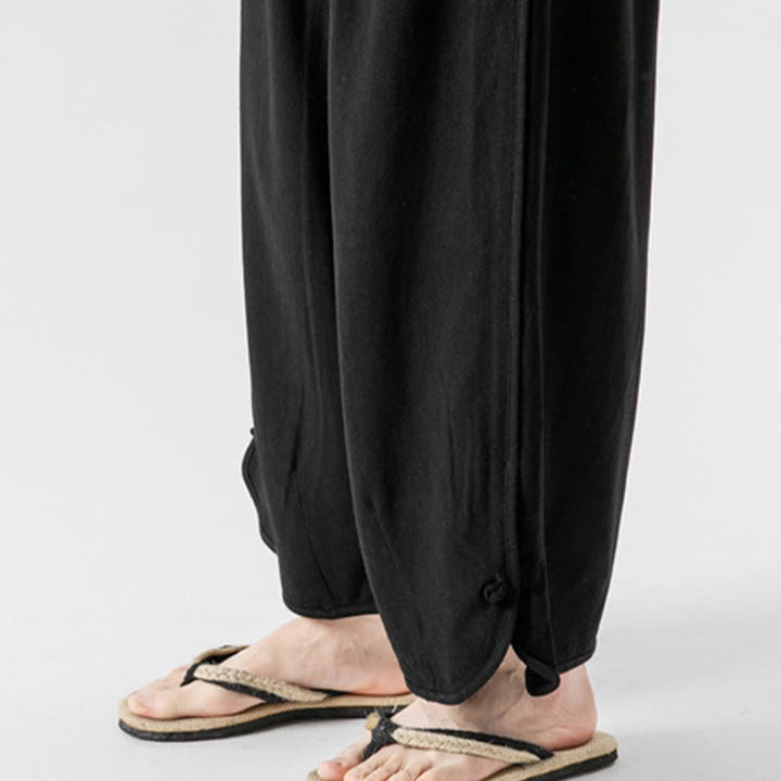 Buddha Stones Lässige, lockere Hose mit Froschknopf, schlichte Herrenhose aus Baumwolle und Leinen in den Längen 7–8 mit Taschen - image 22
