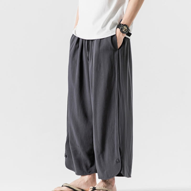 Buddha Stones Lässige, lockere Hose mit Froschknopf, schlichte Herrenhose aus Baumwolle und Leinen in den Längen 7–8 mit Taschen - image 31