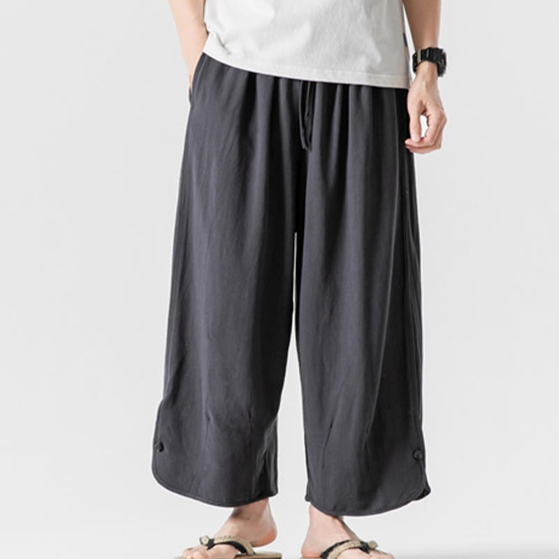 Buddha Stones Lässige, lockere Hose mit Froschknopf, schlichte Herrenhose aus Baumwolle und Leinen in den Längen 7–8 mit Taschen - Dunkelgrau - US/ UK/AU46,EU56 (5XL) - image 28