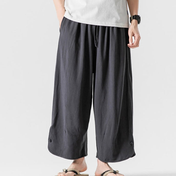 Buddha Stones Lässige, lockere Hose mit Froschknopf, schlichte Herrenhose aus Baumwolle und Leinen in den Längen 7–8 mit Taschen - Dunkelgrau - US/ UK/AU46,EU56 (5XL) - image 28