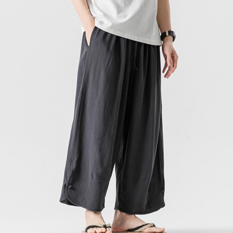 Buddha Stones Lässige, lockere Hose mit Froschknopf, schlichte Herrenhose aus Baumwolle und Leinen in den Längen 7–8 mit Taschen - image 34