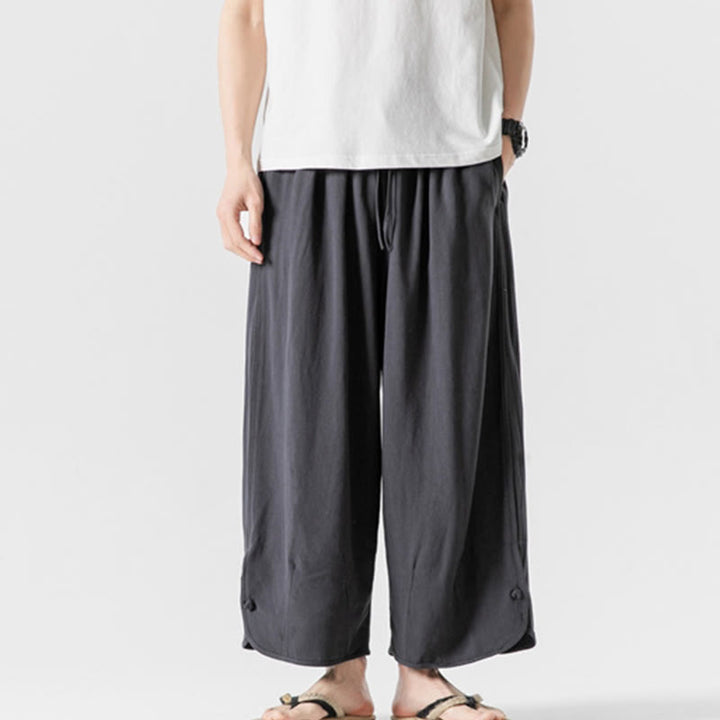 Buddha Stones Lässige, lockere Hose mit Froschknopf, schlichte Herrenhose aus Baumwolle und Leinen in den Längen 7–8 mit Taschen - image 31