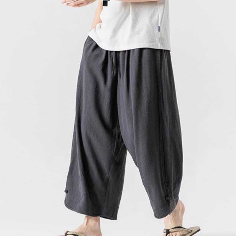 Buddha Stones Lässige, lockere Hose mit Froschknopf, schlichte Herrenhose aus Baumwolle und Leinen in den Längen 7–8 mit Taschen - image 33