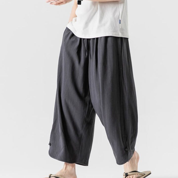 Buddha Stones Lässige, lockere Hose mit Froschknopf, schlichte Herrenhose aus Baumwolle und Leinen in den Längen 7–8 mit Taschen - image 33