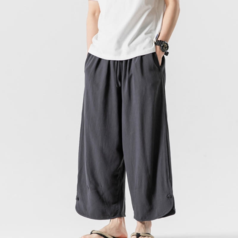 Buddha Stones Lässige, lockere Hose mit Froschknopf, schlichte Herrenhose aus Baumwolle und Leinen in den Längen 7–8 mit Taschen - image 29