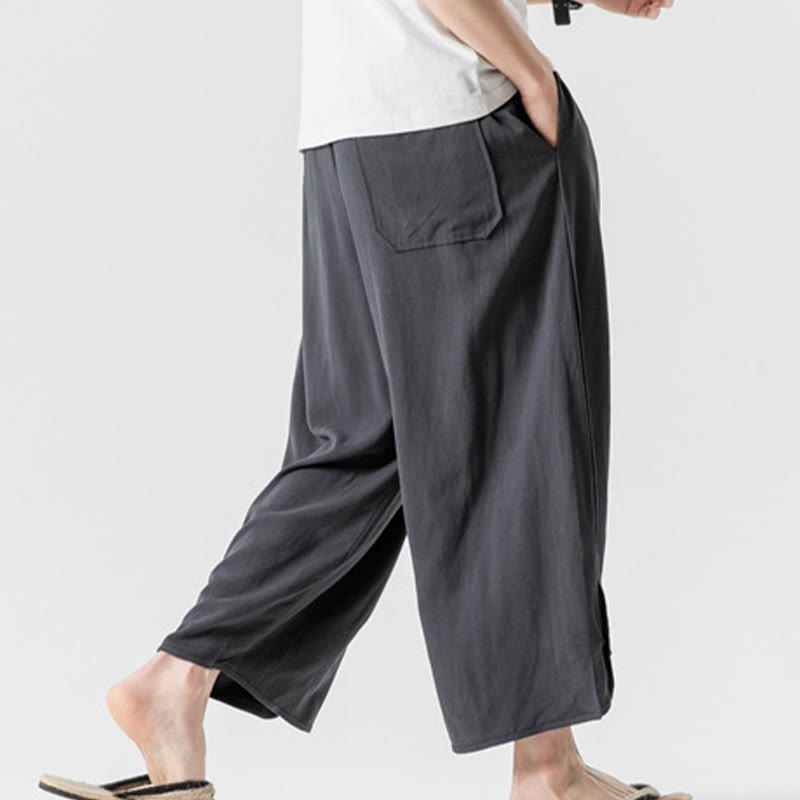 Buddha Stones Lässige, lockere Hose mit Froschknopf, schlichte Herrenhose aus Baumwolle und Leinen in den Längen 7–8 mit Taschen - image 36