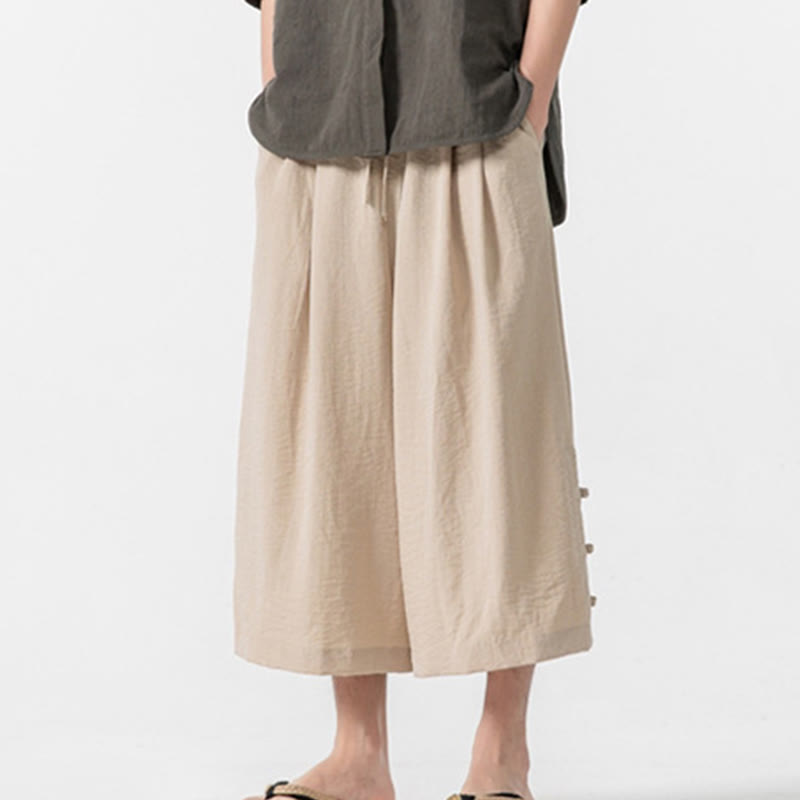 Buddha Stones Lässige, lockere Hose mit Froschknopf, schlichte Herrenhose aus Baumwolle, Länge 7–8, weites Bein, mit Taschen - PapayaPeitsche - US/ UK/AU46,EU56 (5XL) - image 1