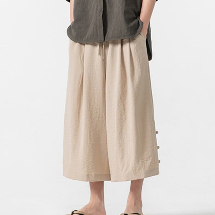 Buddha Stones Lässige, lockere Hose mit Froschknopf, schlichte Herrenhose aus Baumwolle, Länge 7–8, weites Bein, mit Taschen - Papaya-Sahne - US/ UK/AU46, EU56 (5XL) - image 0