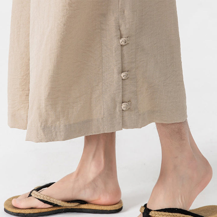 Buddha Stones Lässige, lockere Hose mit Froschknopf, schlichte Herrenhose aus Baumwolle, Länge 7–8, weites Bein, mit Taschen - image 10